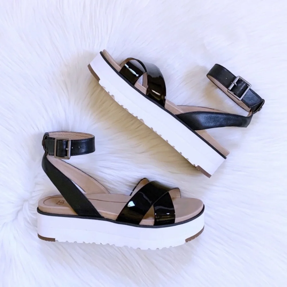 UGG Black Tipton Platform Ankle Strap Sandals - Picture 1 of 7